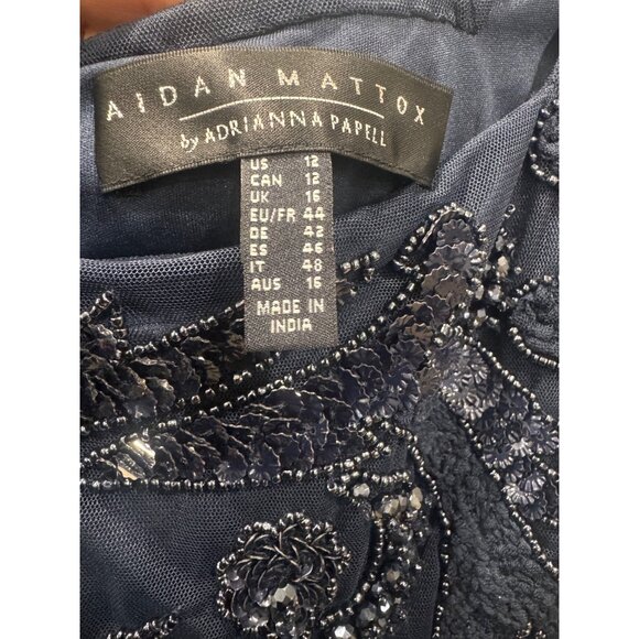 Aidan Mattox By Adrianna Papell Navy Beaded Sleeveless Cocktail Dress Size 12 - Picture 4 of 7